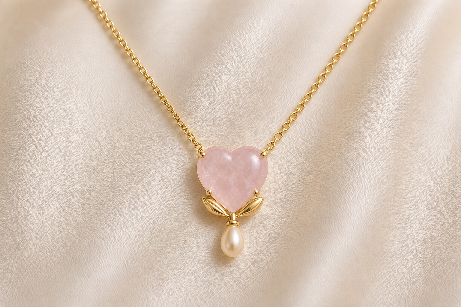 The Bleeding Heart in Rose Quartz necklace