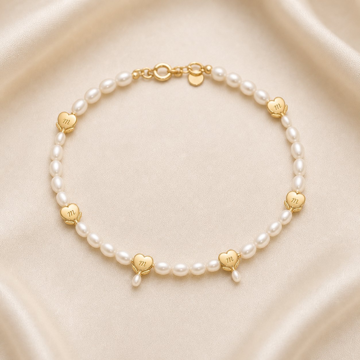 The Bleeding Heart Pearl Bracelet, personalized with initial